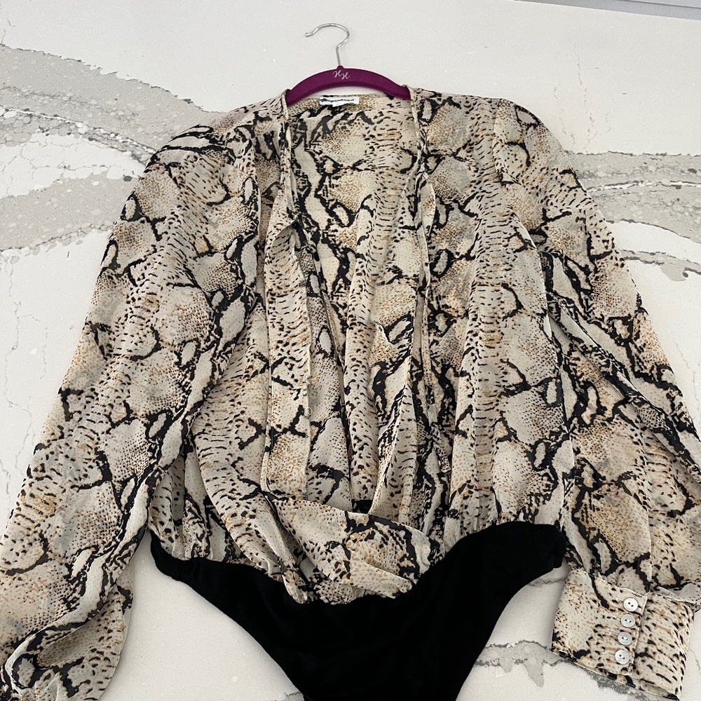 Superdown Animal Print Bodysuit Blouse